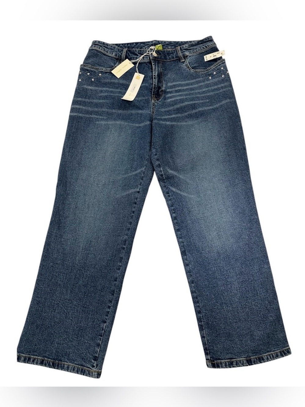 Debra DeRoo Sequel Women's Embellished Rhinestone Jeans Size L NWT Wide Leg